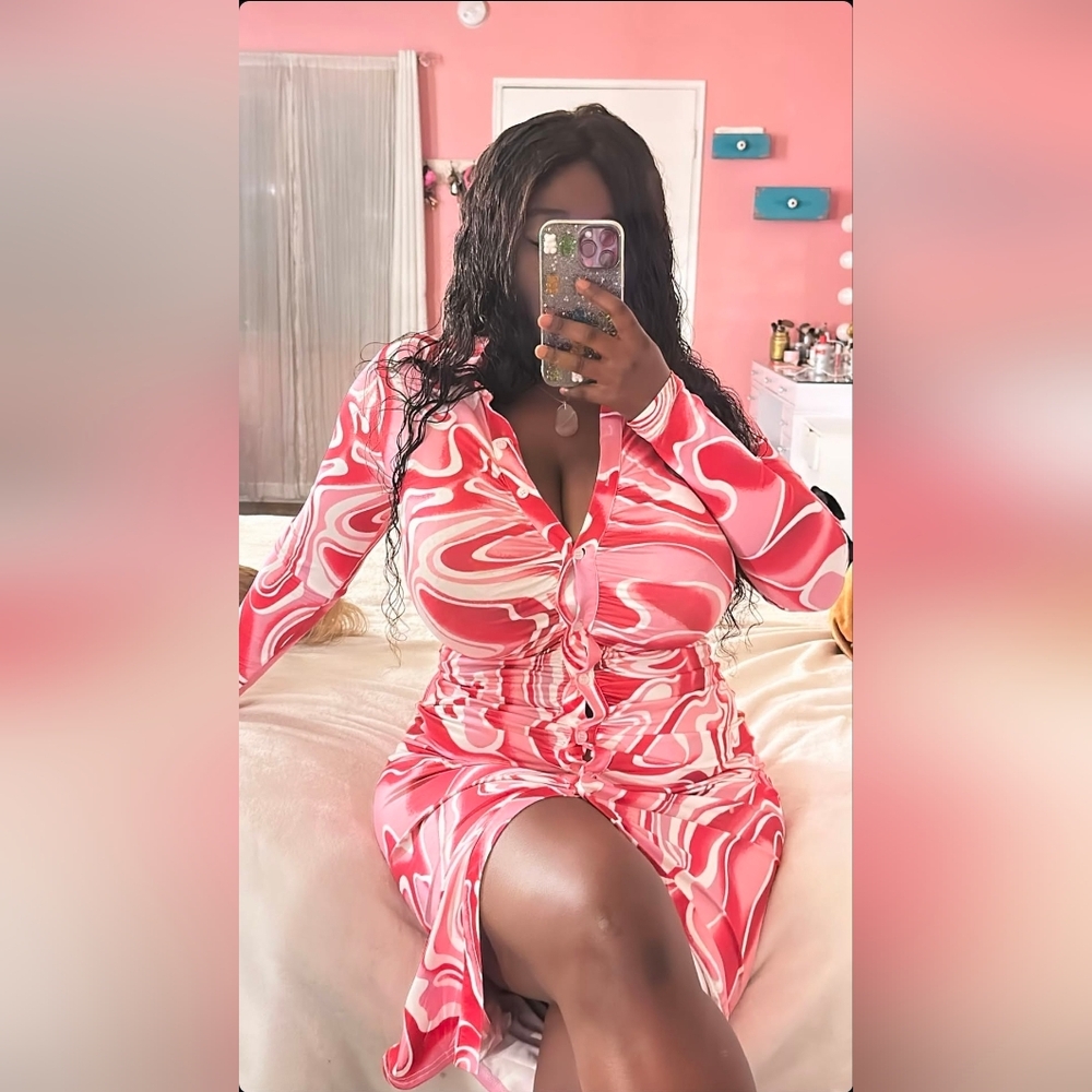 Pink Retro Button Midi Dress